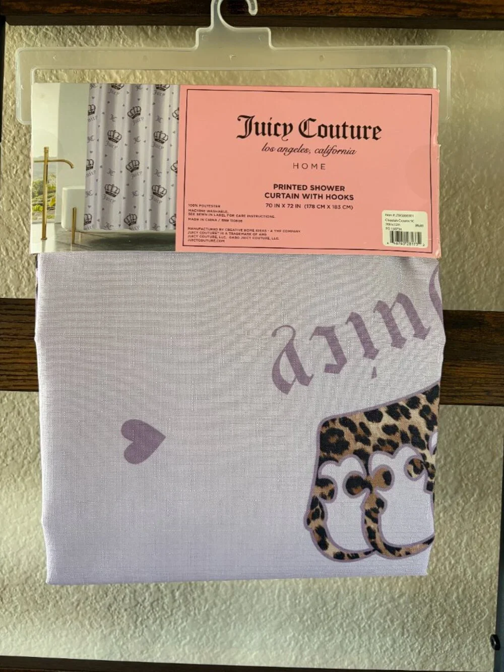 Juicy Couture Home Cheetah Crown Shower Curtain Hooks 70x72 NWT